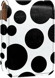 Travel Lipstick Organizer Case,Lipstick Case Portable Makeup Bag with Mirror,Black Dots