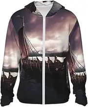 [LHBWCVN] UPF 50+ Light Jacket Full Zip Sun Protection Hoodie for Women Men Long Sleeve Vikings Boat Sun Shirts