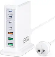 USB C Charging Station, 180W 7 Port Fast Charger USB C Charger, 65W Multi USB Charger USB C Block for MacBook Pro Air, iPad Pro, iPhone 16 15 14 13 Pro Max, Samsung Note Galaxy, Steam Deck, etc