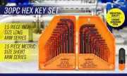 30Pc Hex Key Set Metric & Imperial Combination Allen Wrench W/t T-Handle & Case