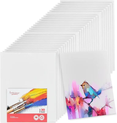 Canvases for Painting - Pack of 30, 8 X 10 Inch Blank White Canvas Boards - 100%