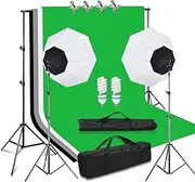 MSKIRA Softbox Lighting Kit Professional 2x135W Video Studio Lighting Kit + Adjustable 2M x 2M Photography Backdrop Stand Kit 4X 1.6mx 3m Backdrop Screen for Product Portrait Video Shooting