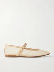 [Le Monde Béryl] Le Monde Béryl - Leather-trimmed Mesh Mary Jane Ballet Flats - Sand - IT42 IT 42 Neutrals