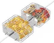 onlyfire Stainless Steel Rotisserie Grill Basket, Set of 2, BBQ Grill Tray for Fish, Meat and Vegetables, Rectangular Vegetable Basket, Rotisserie Grill Basket for Outdoor Grill, Gas Grill