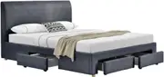 Lucas Double Bed Fabric Upholstery with 4 Storage Drawers Wooden Slats and Padded Frame Dark Grey