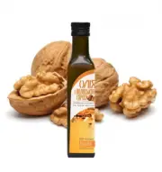 Walnut oil. Cold pressed walnut kernel oil. Unrefined.