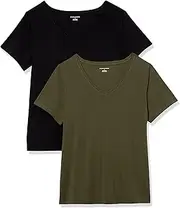 [Amazon Essentials] Women's Classic-Fit Short-Sleeve V-Neck T-Shirt, Pack of 2