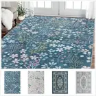 Extra Large Area Rug/ Modern Carpet/ Machine Washable/ Blue Ivory Runner Mat