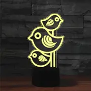 Three Birds Shape 3D Colorful LED Vision Light Table Lamp, 16 color remote control
