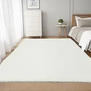 Youzi Fluffy Rugs for Bedroom Livingroom, Soft Shaggy Plush Fur Area Rug Washable Modern Cute Fuzzy Carpet for Children Bedside Nursery Desk Floor Rug All Season, 120x160cm CreamWhite