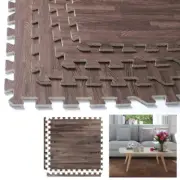 96 Sq Ft Dark Wood Grain Eva Mats Foam Interlocking Flooring Gym Exercise 24 Pc