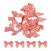 10Pcs Mini Gingham Ribbon Bow 1.5" Checkered Fabric Satin Red and White
