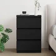 [ALFORDSON] Modern Handle-Less Bedside Table, 3 Drawers, E0 Grade 15mm Particle Board, 40x 40x 60cm, Nightstand Side End Table for Bedroom, Living Room, Black