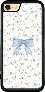 qizjio Cute Blue Bow Phone Case Shockproof Protective Aesthetic Floral Blue Flower Phone Case for iPhone 7/8/SE