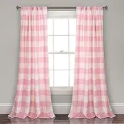 [Lush Decor] Checker Room Darkening Window Curtain Panel Pair, 84" x 52", Pink