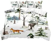 LUVIVIHOME 3PCS Forest Animal Duvet Cover, King Bedding, Woodland Nursery Toddler Baby Boys Girls Kids Bedding, Moose Deer Bear Fox Rabbit Rustic Cabin Lodge Quilt White Comforter Cover 2 Pillow Shams