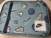 NIKE LUNCH BAG BOX WITH HANDLE INSULATED STORAGE BLUE SPORTS BALLS SHOES NWT