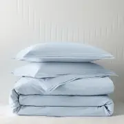 Sky Tipped Double-Flange Percale Duvet Cover Set, Full/Queen - Exclusive