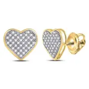 10kt Yellow Gold Womens Round Diamond Heart Cluster Screwback Earrings 1/4