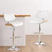 [Artiss] Bar Stools Kitchen Dining Chairs Gas Lift Stool Wooden Leather White