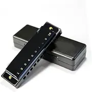 Bright Black 10 Hole Harmonica Full Scale Lightweight for Performance and Home Use