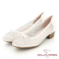 在飛比找momo購物網優惠-【CUMAR】鏤空蝴蝶結小方頭粗跟鞋(白色)