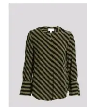 WITCHERY Ladies Stripe Shirt In Caper - Green & Black Size 16 NWT