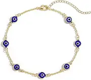 [sloong] Evil Eye Anklet Bracelet for Women 14K Gold Plated Beach Foot Anklet Bracelet Summer Jewelry Beads Anklet Set, Adjustabe Size