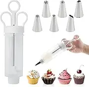 Checkzed Cake Decorating Kit with 6 Stainless Steel Piping Tips, Frosting Piping Set for Cake, Cupcake Injector, Decorating Tools with Icing Bags and Tips Set（White）