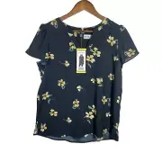 Hilary Radley Womens Printed V Neck Blouse Short Sleeve Comfort Fit Small