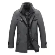 Nevenka Mens Pea Coat Wool Blend Single Breasted Overcoat for Winter-Grey