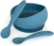 Brightberry Suction Bowl with 2 Silicone Spoons, Baby Bowl Self-Feeding, Australian Design (Blueberry)