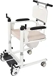 Rolling Walkers Portable Patient Lift Wheelchair 180° Opening and Closing Design Shower Chair Bedside Commode Nursing Helper Transfer Chair Self-Propelled Wheelchair