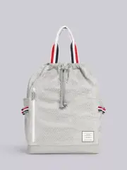 Brand New Thom Browne Mesh Stripe Webbing Strap Tote Backpack, Mid Grey