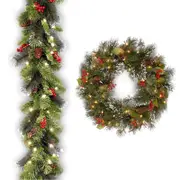 Catzon Christmas Garland + Wreath Lighted Crestwood Spruce for Home Decor