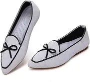 [Frank Mully] Loafer Flats for Women, Casual Knitted Fabric Shoes, Washable Lace-Up Shoes with Pointed Toe, Comfortable Ballet Style Shoes for, cream-coloured, 9.5 AU