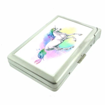 Rainbow Unicorn Em6 Cigarette Case with Built in Lighter Metal Wallet
