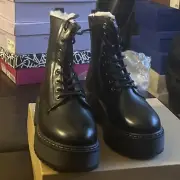 Steve Madden Black Combat Boots With Faux Fur 9M