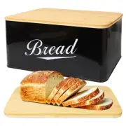 Modern Metal Bread Box with Bamboo Cutting Board Lid, Bread Storage Container...