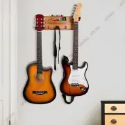 Guitar Wall Mount with 2Rotatable Rubber Hook Wood Guitar Wall Hanger with Shelf