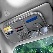 Car Sun Visor Organizer, Card Cash Pouch with Multi-Pocket Net Zipper, Sunglass Holder and Storage Pocket, Case Bag for License Pen Key, Auto Interior Accessories for Truck, SUV, Van (Gray)