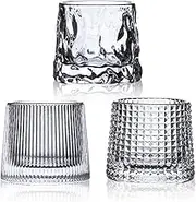 HolaJia Flat Bottom Crystal Whiskey Glasses - Premium 5OZ Scotch Glasses, Tumbler Whisky Glass, 3 Pieces Old Fashioned Glasses for Fathers Day,Birthday Gifts for Men(Flat Bottom)