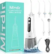 MiTdir® Y801 Water Dental Flosser Oral Irrigator 5 Jet Tips 4 Modes IPX7 Waterproof 300ML Detachable Water Tank Portable Cordless Rechargeable Teeth Cleaner for Home&Travel (White)