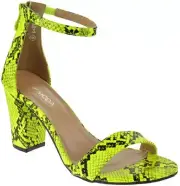 Top Moda HAnnah-1 Ankle Strap High Heel Sandal, Yellow Snake Two Peice Pump