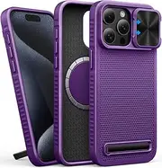 SIXBOX for iPhone 15 Pro Max Case Compatible with MagSafe, Built-in Kickstand & Sliding Camera Cover, Military-Grade Protection Rugged Hard Magnetic Phone Cover for iPhone 15 Pro Max,Dark Purple