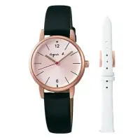 在飛比找momo購物網優惠-【agnes b.】法式質感女孩皮帶套錶組-粉黑(BH803
