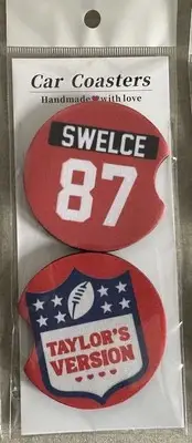 2 Car Coasters Neoprene 2.75" Inspired By Taylor Swift / Travis Kelce Swelce