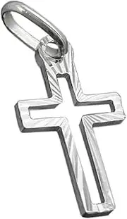 [Unbespielt] Men Women Cross Pendant Necklace Religion Cross Silver Cross 925 Silver Diamond Cut 16x9mm Jewellery Box, Silver, Without Stone