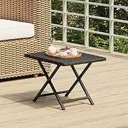 Black Folding Table with PE Rattan and Steel Frame, 45x35x32 cm - Perfect for Outdoor Patio, Garden, Balcony Dining, Weather Resistant, Foldable Design for Easy Storage, Stylish and Durable