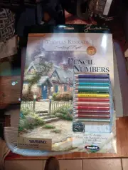 New Thomas Kinkade Pencil by Numbers Teacup Cottage Coloring Book New RoseArt
